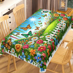 "TEMU Product 1pc, Spring Tablecloth, And Flower Pattern Spring Scene Tablecloth, 100% Polyester, For Home Kitchen Dining Party Decor, "" Text Design, Decoration"