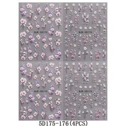 TEMU 4pcs Purple Floral Nail Stickers Spring Summer 5d Embossed 3d Small Flower Leaf Acrylic Nail Decals Set, Self-adhesive Nail Art Accessories For Women And S