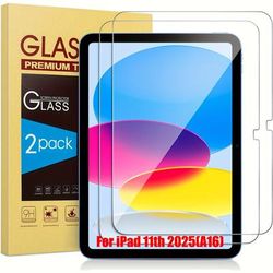 TEMU Pack Of 2 Tempered Glass Screen Protectors For Ipad 11 2025 11th Generation Series (a16) 11-inch, 9h Hardness, Transparent Screen Protector, Anti-fingerprint, Scratch-resistant