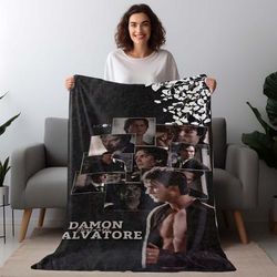 TEMU Damon Vampire Themed Flannel Fleece Blanket, Soft Cozy Throw, 100% Polyester, Non-woven, 250-300gsm, Anime Style, Decorative Nap Blanket, Perfect Gift For Birthdays