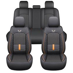 TEMU Breathable Seat Covers For 5-seater - Fit, Polyester Fabric With Mesh Ventilation, Cooling , Dark Blue With Orange Accents, Seat Covers For Car