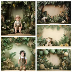 Tropical Jungle Wildlife Birthday Party Background Children Birthday Cake Crush Portrait Decoration Banner Photo Studio Props