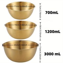 TEMU 3pcs Stainless Steel Salad Bowls Set, Oven Safe, Durable Kitchen Mixing Bowls With Measurement Marks