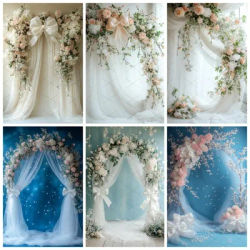 Bows Floral Curtain Photography Background Girls Birthday Party Wedding Maternity Portrait Decor Backdrop Photo Studio Props