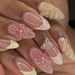 TEMU 24pcs Almond-shaped Artificial Nails, Sweet Spiral 3d Cute Delicate . Suitable For All Women And S. With A Box Containing Nail Files And Jelly Glue For Easy Application