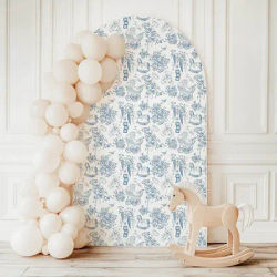 Mehofond Custom 2-Sided Bear Blue Pattern Floral Kid Birthday Party Baby Shower Cover Chiara Arch
