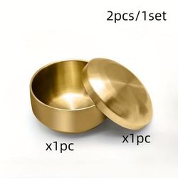 TEMU 2pcs Set Stainless Steel Rice Soup Bowls With Lids, Insulated, Microwave Safe, Polished , Geometric Pattern, Vegetable-themed, Round Snack Bowls