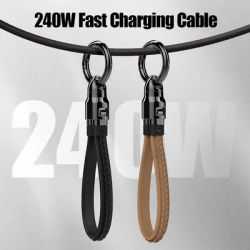 240W Fast Charger Cable Phone Charms Leather Keychain Portable Travel Type-C to C Charger for