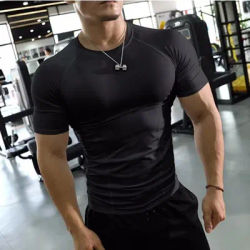 2024 NEW summer high quality Quick dry T-shirt Men Running Skinny short sleeve Shirt Male Gym Fitness Bodybuilding Sport T-shirt