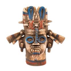 Aztec Rain God Tlaloc,'Signed Handcrafted Ceramic Aztec Archaeology Sculpture'