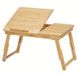 TEMU Bamboo Lap Desk, Laptop Table, Breakfast Tray With 5 Adjustable , Small Drawer