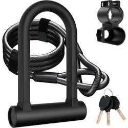 TEMU U-lock Bicycle Lock 17mm Anti-pick Pin + 5ft Steel Cable | Heavy-duty Security Lock For Road/bike/e-bike/folding Bikes | Includes 3 Keys & Mounting Bracket Dual Safety System