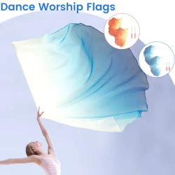 2PCS Dance Worship Flags Praise Dance Flags with Telescopic Pole Half Circle Belly Dance Silk Veils Silk Wing Outdoor Flags