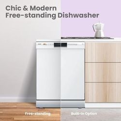 TEMU Comfee' White Freestanding Dishwasher (kwh-fd1201p-w) -energy Class E With 12 Settings, Technology, Delay Start, Half Load Function And Adjustable