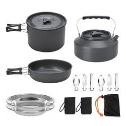 TEMU 14pcs Camping Pan Cookware Set Set Portable Teapot Set, 1-2 People Picnic Hiking Camping Equipment Cooking Pot Kit For Fishing Mountaineering Travel