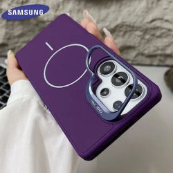 Fold Lens Stand Holder Magnetic Phone Case Samsung Galaxy S25 S24 Ultra Plus Genuine Liquid Silicone