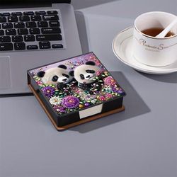 TEMU 1-pack Panda Diy 5 Diy Irregular Rhinestone Inlay Paintings. Black Leather Notebook - With 160 Notepads - Ideal For Home Office And School Supplies, Crafts. Cute Office Supplies. Holiday Gifts.
