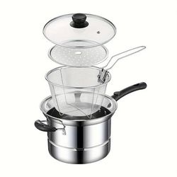 TEMU 4pcs Stainless Steel Chip Pan Fryer Wire Basket With Lid Round Fryer Basket Deep Wire Strainer With Handle 2in 1