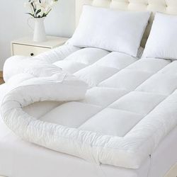 TEMU Luxevoir® 10cm High Loft Mattress Topper | Hotel Quality, Super Soft & Brushed Microfiber Top With Hollowfiber Filling | Elasticized Corner Straps To 40 Cm