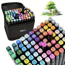 TEMU 80 Colors Dual Tip Art Markers For Coloring Sketching Drawing Markers For Artists Paint Markers Pen With Carry Case, For Anime, Manga, Drawing, Sketching And Calligraphy