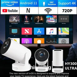 XIAOHUI 4K HY300 ULTRA Projector Built in 5W Speaker 1280*720P Android 11 8000 Lumens Wifi6 BT5.4 Outdoor Portable Projector