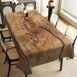 TEMU 1pc Wood Grain Pattern Printed Rectangular Tablecloth, 100% Polyester Woven Table Cover For Dining, Festive Party And Event Decor
