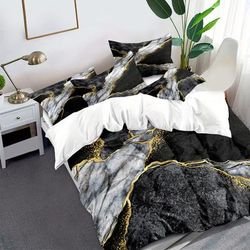 TEMU Bed Linens Featuring A Splash Of Ink In Golden, And Patterns, Made From Washable Microfiber For A Soft And Comfortable Feel, Or Three-piece Sets.
