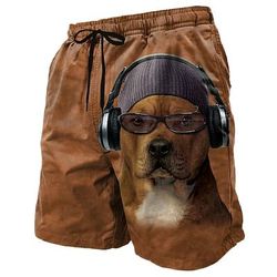 Bono Pitbull di Vincent Hie, costume da bagno da uomo con motivo a cane e animali, pantaloncini da bagno, pantaloncini da surf, stile retrò vintage, fodera in rete, elastico in vita con coulisse, pantaloncini firmati, edizione limitata dell'artista.