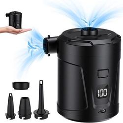 TEMU Portable Rechargeable Electric Air Pump - Ideal For Camping, Inflatable Mattresses & Pool Toys, Includes 4 Nozzles, Black, Mini Inflator/ Deflator, Air Mattress Beds, Swimming Ring