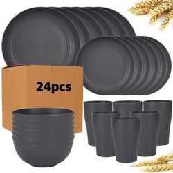 TEMU 24pcs Dinnerware Set, For Microwave And Dishwasher, Microwave And Dishwasher Washable, Reusable Cutlery, High Quality And Durable, Camping Outdoors, Holiday Gifts, Cutlery Set
