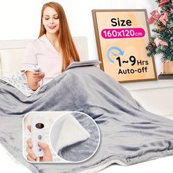 TEMU Grey Electric Heated Throw Blanket, 120x160cm. Flannel For Fast Heating. 10 Levels. Up To 9-hours Auto-off Timer. Led Display. For Home/office Use. Machine Washable.