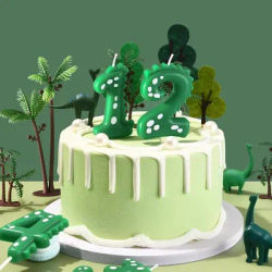 Dinosaure vert 1 3 4 5 6 7 8 9 0 numéro bougie d'anniversaire garçon dinosaure gâteau numéro bougies fête célébration mignon décoration garçon