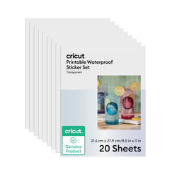 Cricut Printable Waterproof Sticker Set | 8.5 in x 11 in | 20 Count | Clear
