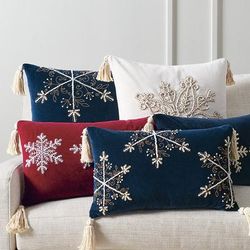 Set of 2 Tasseled Snowflake Pillow Cover - Indigo, 20" x 20" Square Indigo - Frontgate