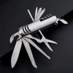 Outdoor Multi-functional Tableware 11-in-1 EDC Emergency Tools Knife Fork Spoon Bottle Opener Foldable Stainless Steel Tableware