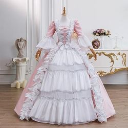 Vintage Rococò Rinascimento Maxi Vestito Normale A sbuffo Principessa Sposa Pieghettato Con Volant Principessa Girocollo Costume Per donna Halloween Carnevale Mascherata Feste Halloween Performance
