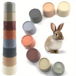 TEMU 8pcs Stacked Cups For Rabbits And Guinea Pigs - Reusable Rabbit Toys Of Different Sizes, Safe Plastic Nesting Toys For Rabbit Animals To And Play