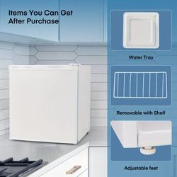 TEMU 46 Litre Table Top Mini Fridge, Small Fridge With Ice Box, Reversible Door, Adjustable Temperature And Legs For Bedrooms, Home Office, Cream