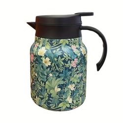 TEMU 1pc Elegant Floral Teapot With Infuser - Insulated, Reusable, Food-safe For Loose Leaf Tea - Vibrant Red & With Black Handle & Spout For Home And Office Use