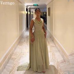 Verngo vert robe de soirée en mousseline de soie col rond manches os robe d'occasion formelle élégante arabe une ligne Maxi robe de bal personnalisé