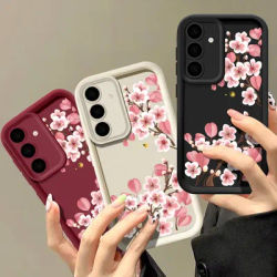Pink Peach Blossom Phone Case For Samsung Galaxy S25 Edge S24 FE S25 S24 S23 S22 Ultra Plus A16 A15 A56 A55 A54 A53 5G TPU Cover