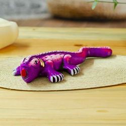 'Hand-Painted Ceramic Alebrije Purple Iguana Sculpture'