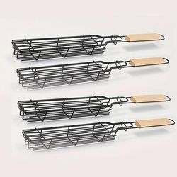 TEMU 4pc Iron Grill Baskets Portable Design For Outdoor Bbq, Camping & Picnic, Easy-to-clean Vegetable & Meat Grilling Accessories