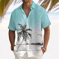 Per uomo Albero di Cocco Piante Tropicali Camicia hawaiana estiva Camicia con Bottoni Camicia Aloha Manica Corta Hawaiano Vacanza Ferie Abbigliamento mare Estate Collo ripiegato Stampa 3D Una tasca