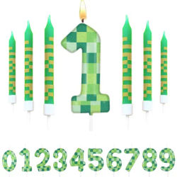 7 pièces vert mon monde bougie fête d'anniversaire Pixel thème fête d'anniversaire jeu vidéo décoration de fête 0-9 gâteau haut bougies numériques
