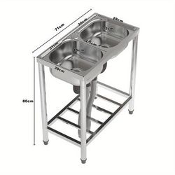 TEMU Stainless Steel Double Bowl Kitchen Sink Commercial Catering Wash Sink W/ Shelf&drainer Unit