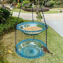 TEMU 1pc Decorative Double-decker Metal Bird Feeder With Water Dish - Vibrant Pink & , Outdoor Garden And Yard, Attracts Parrots & Colorful Birds