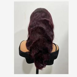 TEMU 13x4 Dark Burgundy Body Wave Lace Front Wigs Human Hair 150% Density Deep Purple Body Wave Wigs For Women Hd Transparent Lace Front Wigs Human Hair With Baby Hair