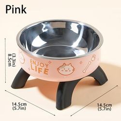 TEMU Elevated Stainless Steel Pet Bowl With Cute - Anti-tip, Non-slip, Cats And Dogs, 85mm Height, Pet Feeding Essentials | Design | Durable Plastic Base, Pet Bowl