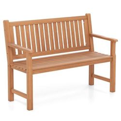 TEMU Goflame 120 Cm Outdoor Bench Solid Wood Garden Bench For 2-natural